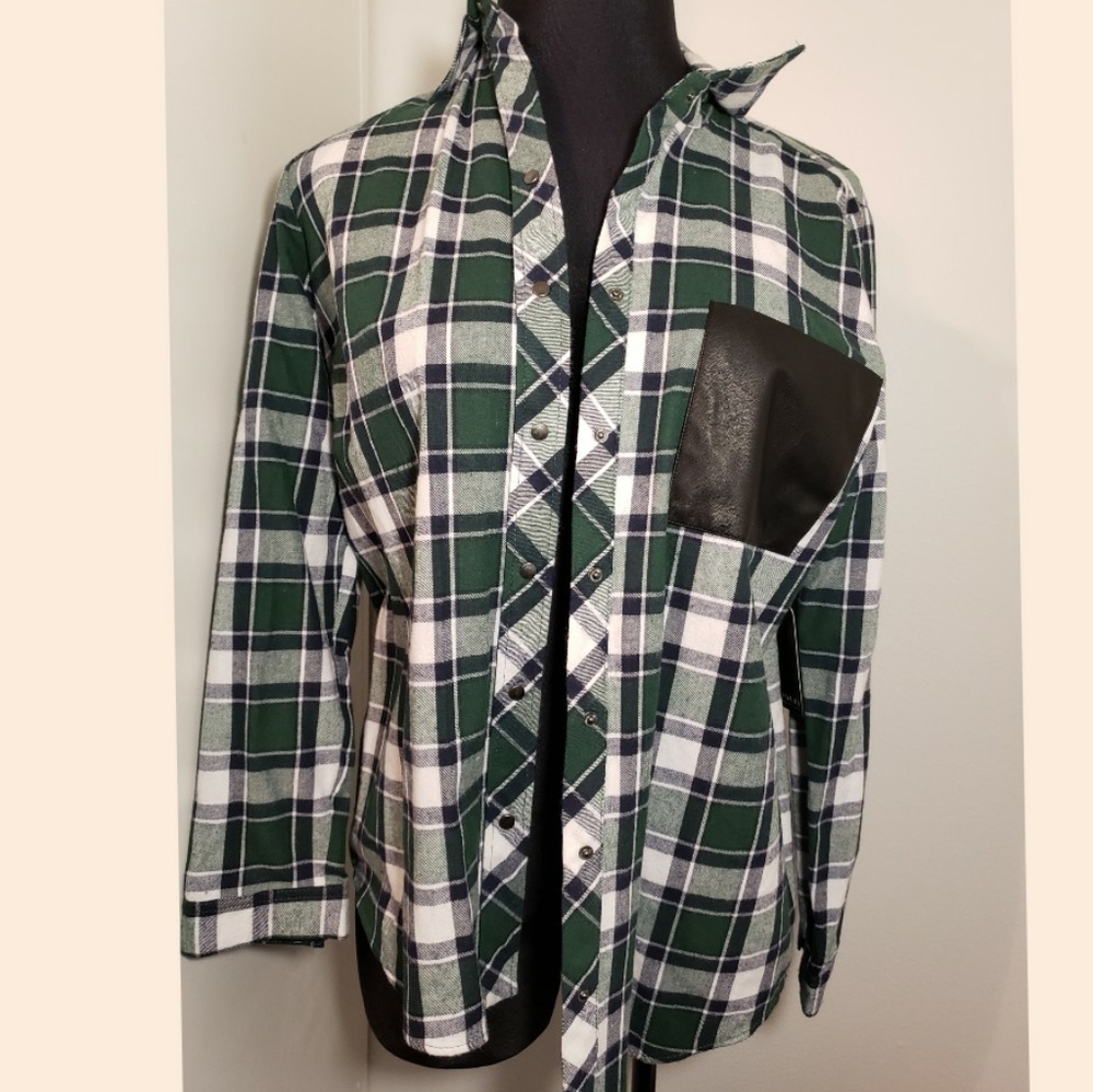 NWT Eloquii Flannel Pocket Plaid Snap Front Shirt
